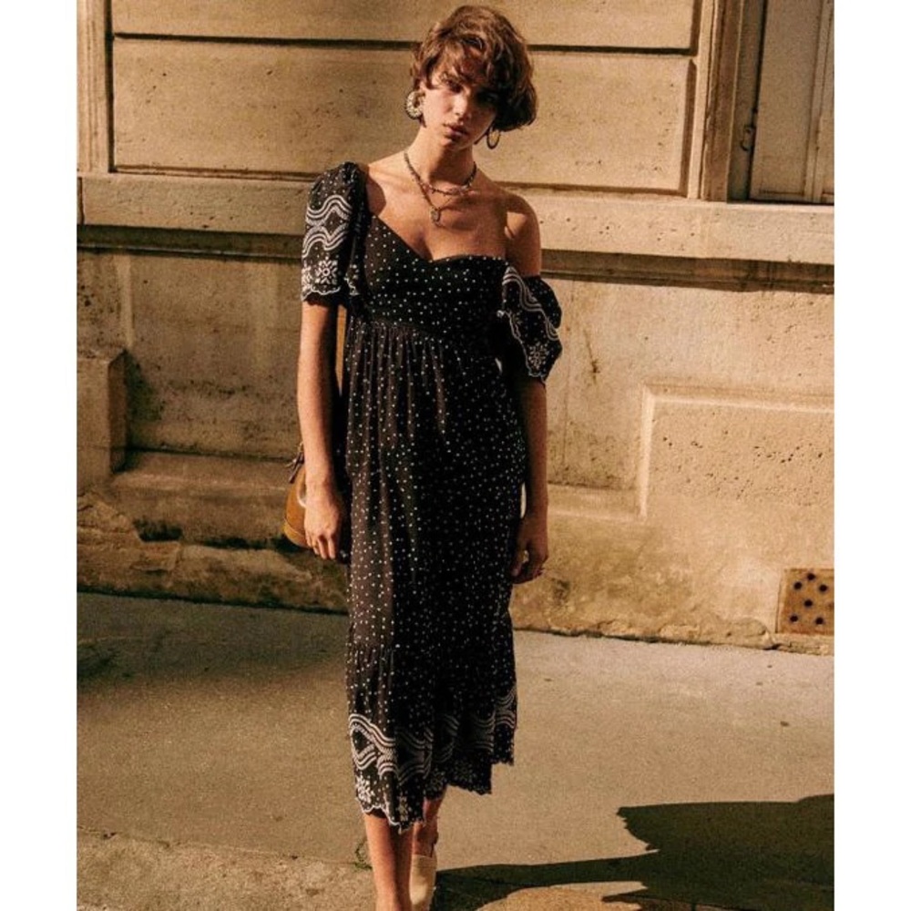 Sezane Emeraude Dress size 40 or 8 Black and White Clip or Swiss Dot